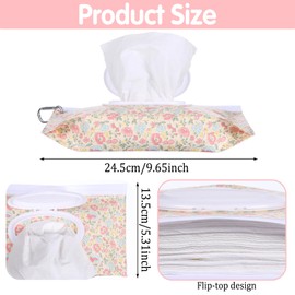 2 Pack Wipes Dispenser Refillable Wipe Holder Wipe Container with Hook Portable Wipes Pouch Reusable Travel Case for Travel Outdoor Outing Camping Hiking Shopping (Flower)