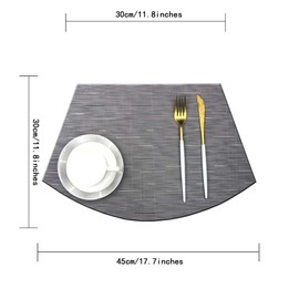 GoTCele Wedge Placemats for Round Dining Table Woven Vinyl Easy Wipe Plastic Non Slip Table Mats Set of 6（Grey）