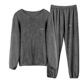LACOFIA Women Men Pyjamas Sets Warm Fleece Loungewear Ladies Pjs Long Sleeve Nightwear Winter Couples Pajamas Gray L