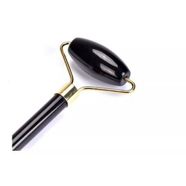 Rodillo facial de obsidiana negra –Herramienta de belleza antienvejecimiento para despuffing, rodillo facial de piedras preciosas de cristal volcánico genuino