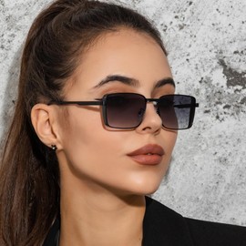 ULELA DIKML Womens and Mens Square Rimless Golden Frame Black Hip Hop Sunglasses Vintage Stylish Design Square Sunglasses, Green
