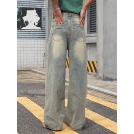 DISLANBO Men's Baggy Straight-Leg Hip Hop Jeans Casual Wide Leg Y2k Skateboard Vintage Denim Pants Streetwear Light Blue