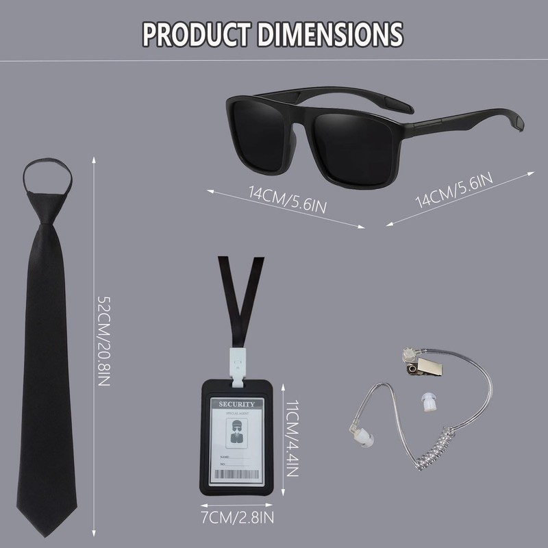 Agent Costume Set Secret Security Service Accessories Kit Includes Zipper