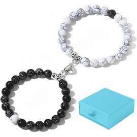 Pair of Matching Crystal Bracelets Matching Bracelets Natural Stone Stretch Beads Couple Bracelet for Lovers Boyfriend Girlfriend Gift for Valentine's Day with Gift Box