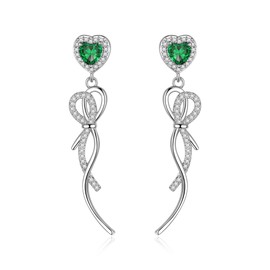 EVER FAITH Liebe Herz Ohrringe Cubic Zirkonia Kostüm Bogen Kronleuchter Tropfen lange Ohrstecker für Damen Grün Silber-Ton