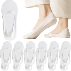 ALEXZV 10Pairs No Show Socks Women Men Cotton Socks Non Slip Low Cut Socks flat liner socks Black White (6P White)