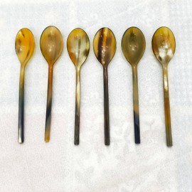 Generic Medieval Natural Drinking Horn Spoons Set Fully Handmade Multicolored And Shade Vikings Spoons Set Buffalo Horn Caviar Spoon Assorted Colors 7 Inch (Pack of 6)
