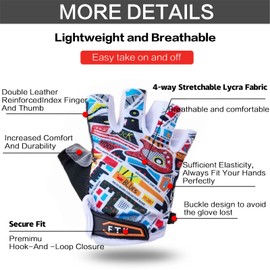 Finger Ten junior bicycle/MTB gloves for children, 2-11 years, outdoor sports, climbing frame, skate gloves, road bike, half finger gloves, gel padding, pair, pink / blue / green, orange, s