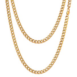 Focalook Necklace for Men and Boys Stainless Steel Plain Chain Necklace 5 mm Solid Link Chain Punk Hip Hop Rapper Necklace Gold/Silver/Black 45 cm/50 cm/55 cm/60 cm/65 cm/70 cm/75 cm, Gold Plated, Gold