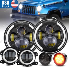 Unbranded 2007-2018 for Jeep Wrangler JK Combo 7" Round Led Headlights Fog Lamps Turn Set