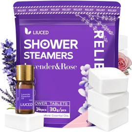 Shower Steamers Aromatherapy - 14 Pack Lavender & Rose Shower Bombs and 5ml Natural Lavender Essential Oils, Birthday Gifts for Women, Self Care Stress Relief Gifts for Mom, Relaxation Gifts for Her