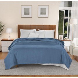 LANE LINEN Soft Cotton Blanket Queen Size 90"x90" – Lightweight Cooling & Warm Blanket for Bed, Perfect for Summer & Winter – Herringbone Weave, Oversized for Comfort – Light Blue