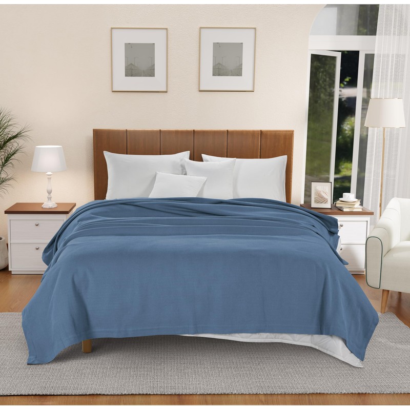 LANE LINEN Soft Cotton Blanket Queen Size 90"x90" – Lightweight