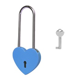 Gradleen Single Heart Lock with Key 3.5 Inches,50mm Love Padlock Rubber Painting Blue Metal Love Lock for Lovelock Bridge,Card Box,Jewelry Box,Diary Book,Handbag