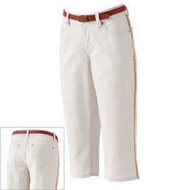 SONOMA Life + Style Modern Fit Embroidered Denim Capris with Coordinating Belt, Off White Wash, Size 6
