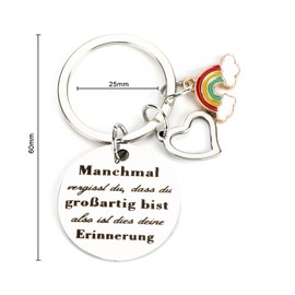 Metal Keyring for Women, Round Pendant with Encouraging Sayings, Rainbow and Heart Pendant, Friendship Gifts for Women, Birthday Gift, Good Friend, Small Gifts, silver
