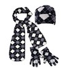 Black White Gray Argyle Print Polar Fleece Scarf Glove &