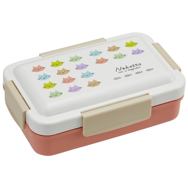 Skater PALT6AG-A Antibacterial Packing, 4-Point Lock, Fluffy Lunch Box, For Women, 19.7 fl oz (550 ml), Nekotto, Colorful