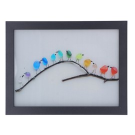 Sea Glass Birds Photo Frame 12 Birds Unique Wooden Frame DIY Artwork Wall Decor for Home Garden Patio Yard