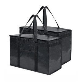 NZ home Insulated Bags for Food Delivery (2XL PRO) Grocery Shopping Cooler Bag, Pizza Delivery, Hot & Cold Catering Tote, Reusable, Foldable & Heavy Duty (2 Pack, Black)