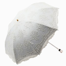 Honeystore Lace Travel Parasol Folding Anti-uv Windproof Embroidery Umbrella 1221 2-Folding Beige