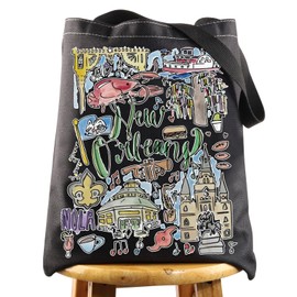WZMPA New Orleans Bolsa de viaje – Regalo de recuerdo de Louisiana – Bolsa de comestibles reutilizable, Nueva Orleans T-bl, L