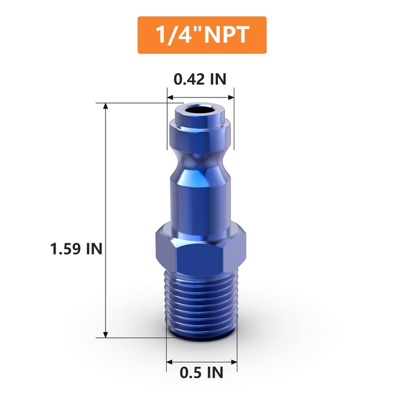 GASHER 10PCS 1/4-Inch NPT Male Blue Aluminum Industrial Air Plug,