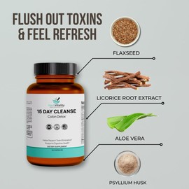 Herb Vitality 15-Day Colon Cleanse – Detox & Gut Health Support with Probiotics, Aloe Vera, Licorice Root & Psyllium Husk – Supports Digestive, Immune, and Kidney Health for Men & Women