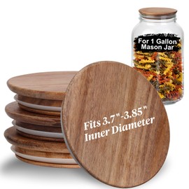 4 PCS 1 Gallon Mason Jar Lids Wooden Fits 3.7 Inch Inner Dia Replacement Mason Jar Lids Wooden Lid with Silicone Seal Only for 1 Gallon Jars(NOT for 3.38" / 86 mm Standard Wide-mouth. Measure First)