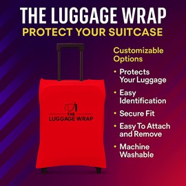 The Luggage Wrap - Small, Durable, Red Water-Resistant Luggage Cover for 19"-21" Suitcase, Secure & Sturdy Fastener, Protects Against Dirt & Damage - Perfect Carry On Cover for Frequent Travelers