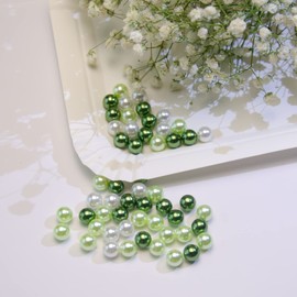 Niziky 300PCS 8mm Crafts Pearls, White/Green Loose Beads Without Holes, Round Vase Fillers for Wedding, Birthday Party, Home Decoration