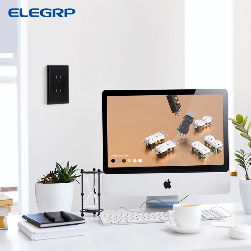ELEGRP Decorator Wall Receptacle Outlet, Tamper Resistant 15A 125V Standard