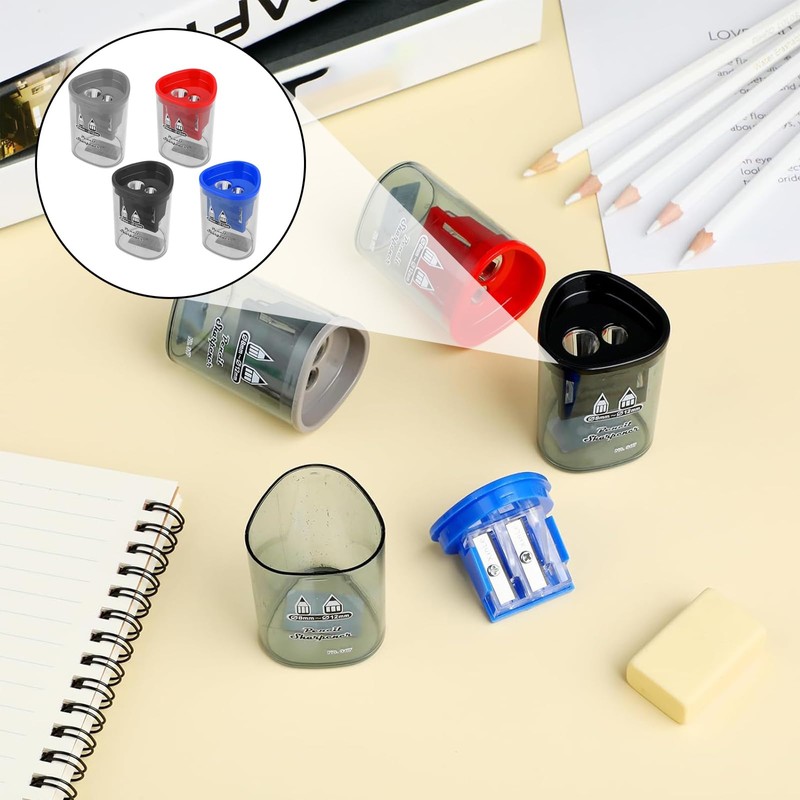 4 Pack Pencil Sharpener with Container, Compact Manual Pencil Sharpeners