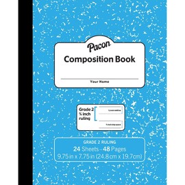 Pacon Composition Notebook, 9.75" x 7.5", Manuscript Ruled, 24 Sheets, Blue Marble, Each (PACMMK37138)