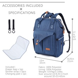 NeoTech Care Diaper Bag Backpack for Baby Girl/Boy, Wide Opening, Multifunction Organizing Pockets (Blue)