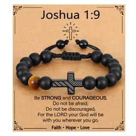 P.BLAKE Cross Bracelet Gifts for Teen Boys, Natural Bead Christian Religious Jesus Easter Catholic Christmas Graduation Jewelry Gifts Presents Ideas for Son Grandson Teenage Men Birthday 8 10 12 14 16 18 13 Year Old Birthday 8-12 Ages