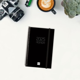 Finocam - Beta Spiral Agenda 2025 Week to View Horizontal January 2025 - December 2025 (12 months) Black Portuguese