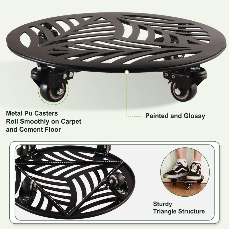 1 Pack Large Metal Plant Caddy with Wheels 13.5 Inches