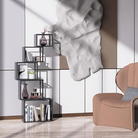 NBTORCH 5-Tier Black Bookshelf – 49.2" Modern Bookcase for Books, CDs, and Collectibles – Stylish Storage & Display Shelf for Living Room, Bedroom, Office, or Home Decor