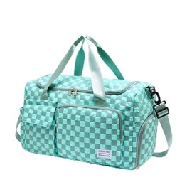 Small Gym Bag for Women, Travel Duffle Bag Carry On Weekender Bag with Shoe Compartment, 39#Blue Checkered, Gym Bag&toiletry Bag