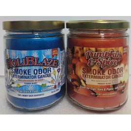 Smoke Odor Exterminator 13oz Jar Candles HoliBlaze and Pumpkin & Spice Set of 2 Candles.