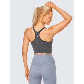 CRZ YOGA Womens Longline Seamless Ribbed Sports Bra - Padded Racerback Sports Bra Yoga Crop Tank Tops Light Gray 7 Large