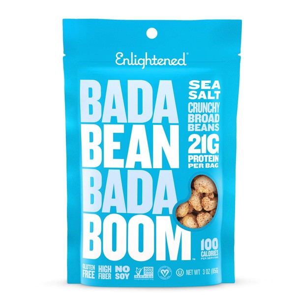 Bada Bean Bada Boom Plant-based Protein, Gluten Free, Vegan, Non-GMO, Soy Free, Kosher, Roasted Broad Fava Bean Snacks, Sea Salt, 3 Ounce (6 Count)