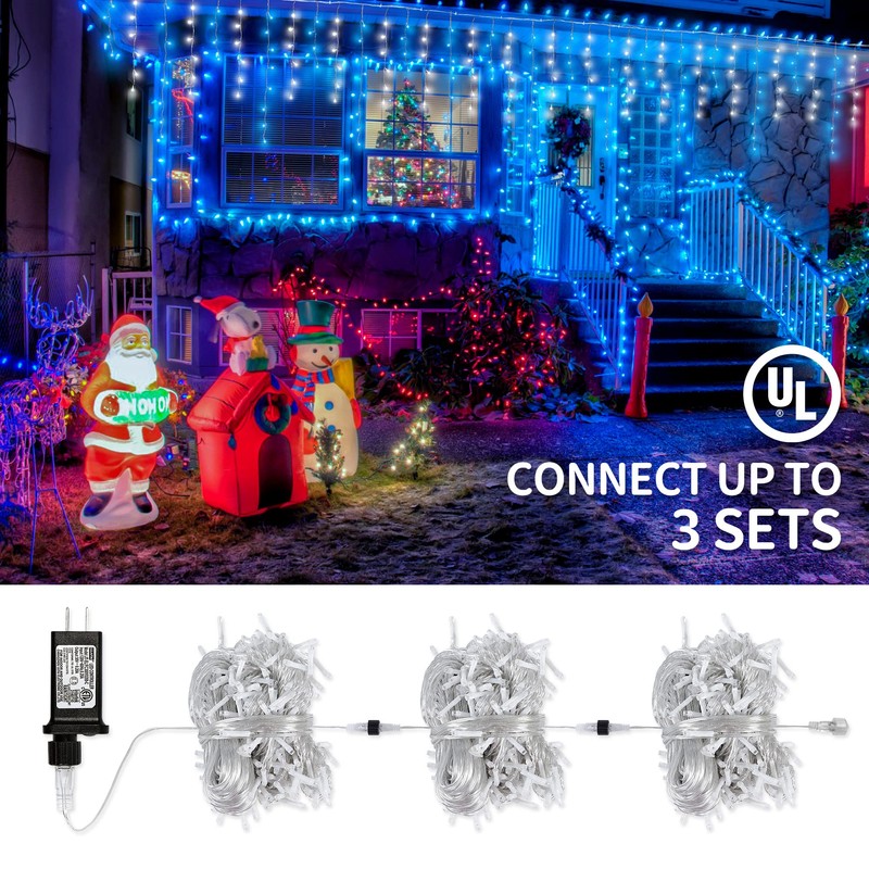 oopswow Icicle Lights Outdoor Decorations 300 LED 33ft 8 Modes