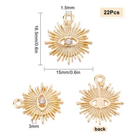 SUNNYCLUE 1 Box 22Pcs 18K Gold Plated Evil Eye Charms Bulk Rhinestone Evil Eye Charms Gold Plated Charms for Jewelry Making Alloy Sun Charm Pendants Earring Necklace Bracelet Supplies Adult Craft