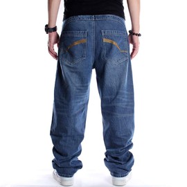Ruiatoo Men's Baggy Jeans Loose Fit Hip Hop Dance Punk Denim Long Casual Deep Blue Pants 32