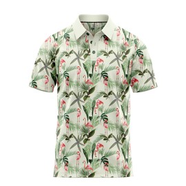 Tropical Hawaiian Golf Polo Shirt – Men’s Performance Moisture Dry Fit Athletic Flamingo Resort Wear Frisbee Disc Golf Funny (US, Alpha, 5X-Large, Regular, Regular, Hawaiian Palm Flamingos)