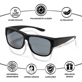 Eye Am Over Glasses | Polarised Sunglasses for Glasses Wearers | UV400 Protection | Fit Over Glasses for Men and Women | Includes Case & Cleaning Cloth | Model: Overglasses, A | Black