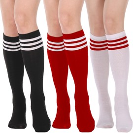 DRESHOW 3 Pairs Knee High Socks for Women Casual Stripe Long Stocking Tube Socks