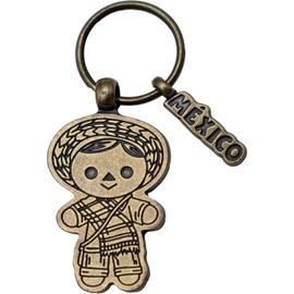 Llavero Metálico Otomí Figura de Niña o Niño Artesanal Diseño Cultural Mexicano en Dorado o Plateado Regalo Tradicional y Decorativo